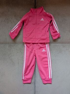Adidas Pink Track Jacket & Pants Set with White Stripes